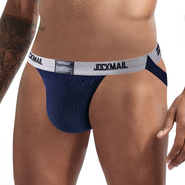 JOCKMAIL Sexy Gay Underwear Men Jockstrap String Homme Tanga Cockring Cuecas Masculinas Rainbow Low Waist Mesh Breathable Briefs