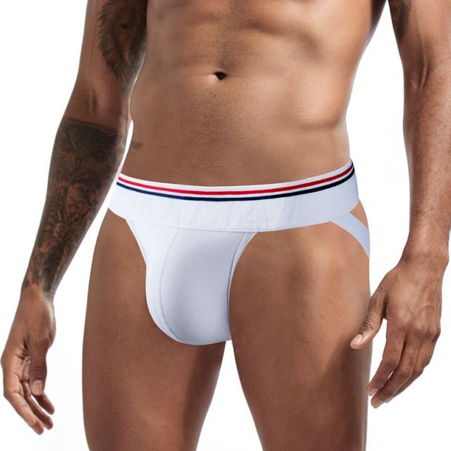JOCKMAIL Sexy Gay Underwear Men Jockstrap String Homme Tanga Cockring Cuecas Masculinas Rainbow Low Waist Mesh Breathable Briefs