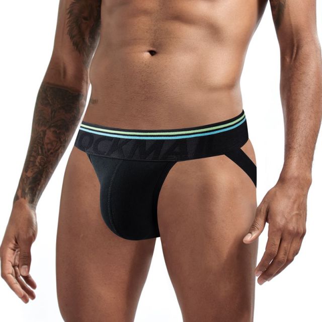 JOCKMAIL Sexy Gay Underwear Men Jockstrap String Homme Tanga Cockring Cuecas Masculinas Rainbow Low Waist Mesh Breathable Briefs