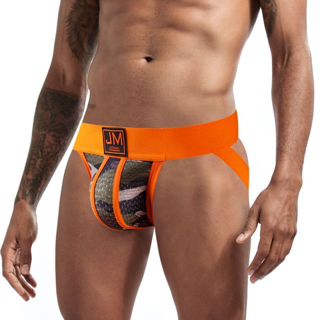 JOCKMAIL Sexy Gay Underwear Men Jockstrap String Homme Tanga Cockring Cuecas Masculinas Rainbow Low Waist Mesh Breathable Briefs