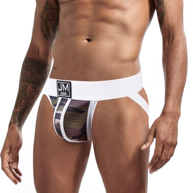 JOCKMAIL Sexy Gay Underwear Men Jockstrap String Homme Tanga Cockring Cuecas Masculinas Rainbow Low Waist Mesh Breathable Briefs