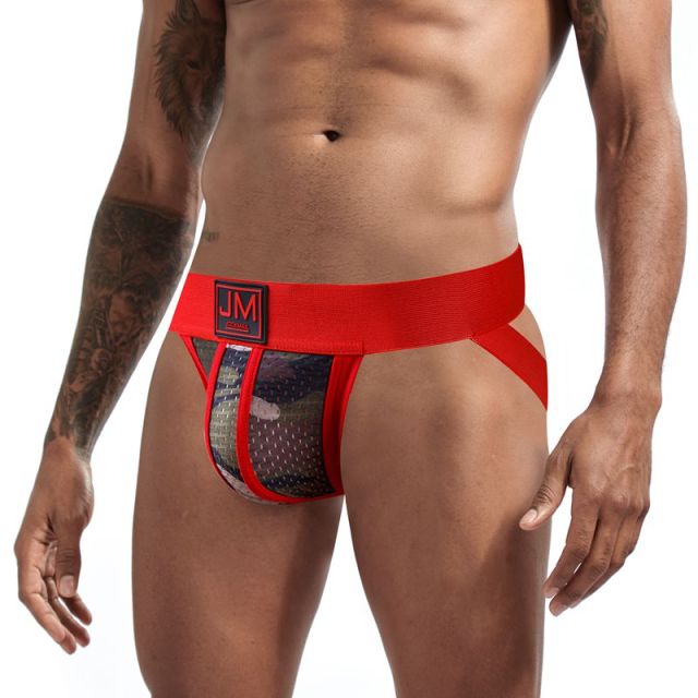 JOCKMAIL Sexy Gay Underwear Men Jockstrap String Homme Tanga Cockring Cuecas Masculinas Rainbow Low Waist Mesh Breathable Briefs