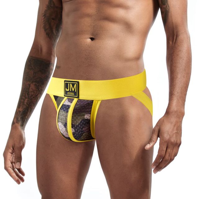 JOCKMAIL Sexy Gay Underwear Men Jockstrap String Homme Tanga Cockring Cuecas Masculinas Rainbow Low Waist Mesh Breathable Briefs