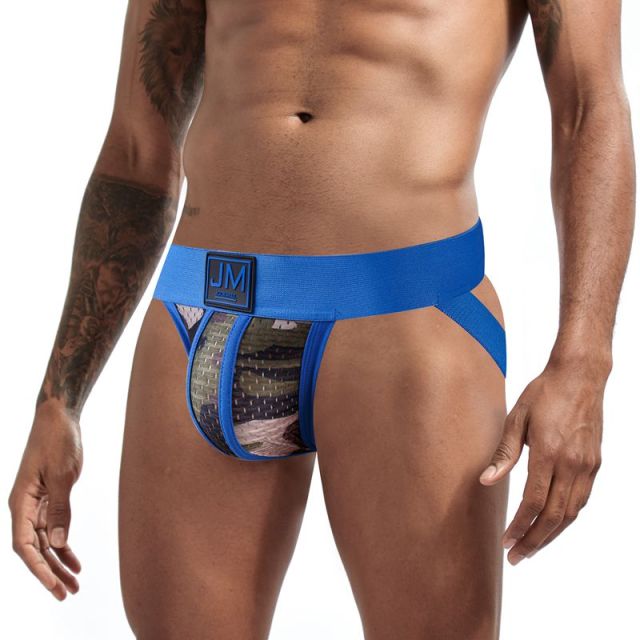 JOCKMAIL Sexy Gay Underwear Men Jockstrap String Homme Tanga Cockring Cuecas Masculinas Rainbow Low Waist Mesh Breathable Briefs