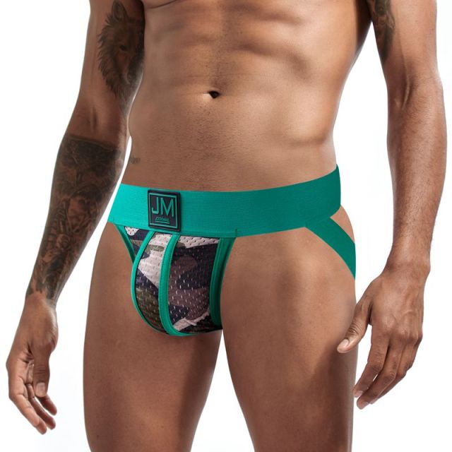 JOCKMAIL Sexy Gay Underwear Men Jockstrap String Homme Tanga Cockring Cuecas Masculinas Rainbow Low Waist Mesh Breathable Briefs