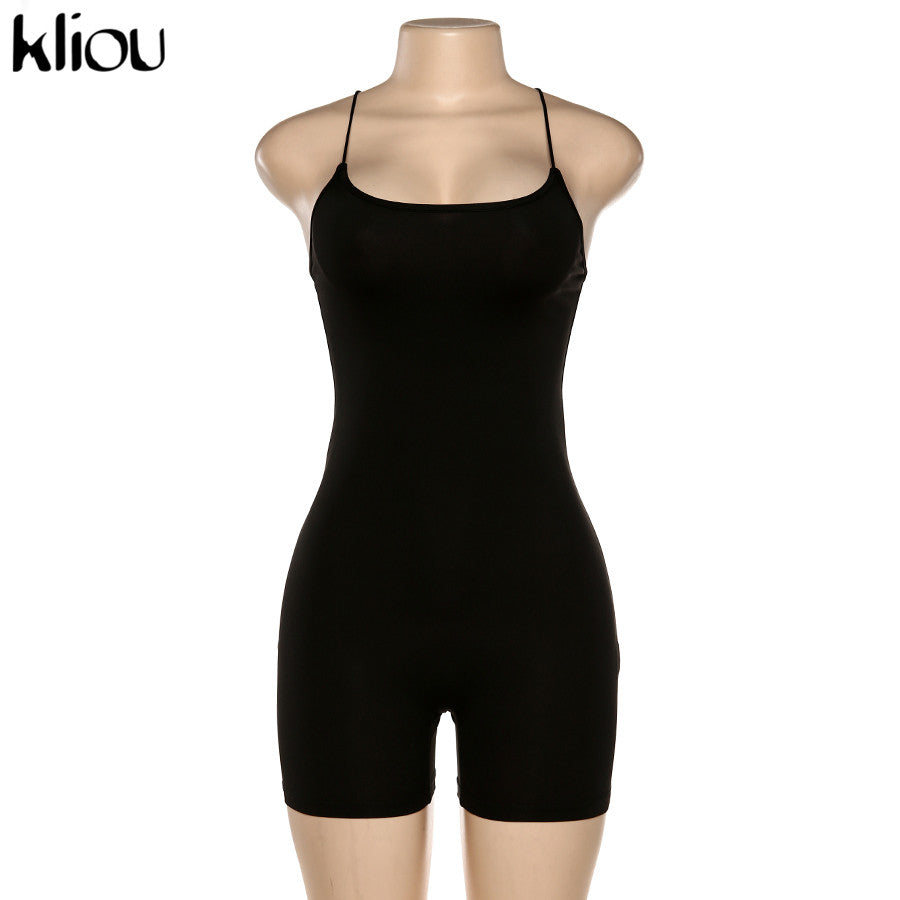 kliou black Skinny Spaghetti Strap sleeveless Street woman Rompers classic bar club Bodycon jumpsuits body femme hot