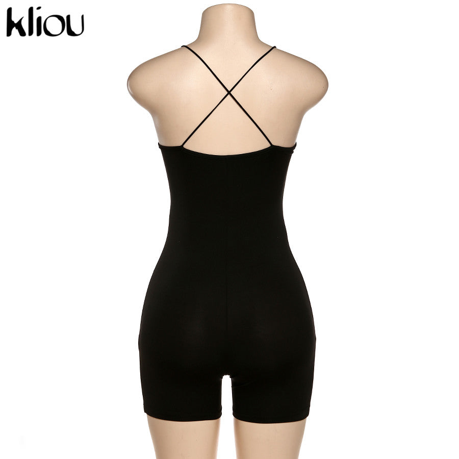 kliou black Skinny Spaghetti Strap sleeveless Street woman Rompers classic bar club Bodycon jumpsuits body femme hot