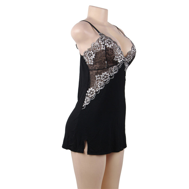 Night Sexy Dress Women Pajama Floral Lace Sleepwear V Neck Above Knee Plus Size Nightdress M 3XL 5XL Black Red Sexy Nightgowns