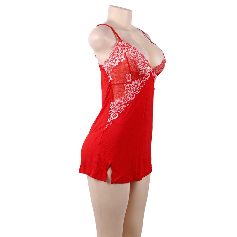 Night Sexy Dress Women Pajama Floral Lace Sleepwear V Neck Above Knee Plus Size Nightdress M 3XL 5XL Black Red Sexy Nightgowns