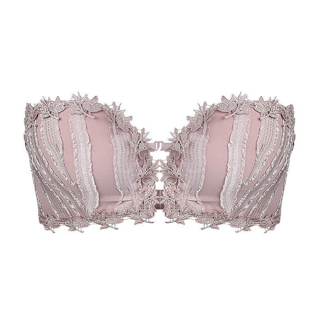 Embroidery Front Closure Push Up Bras Wireless Women Sexy Lingerie Seamless Adjustable Backless Bralette Underwear Brassiere