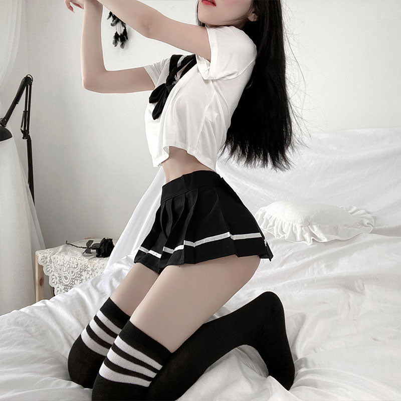 Schoolgirl Lingerie Women Japanese Sailor Collar Cosplay Costumes Sexy Uniform Bow Tempatation with Mini Pleated Skirt Student