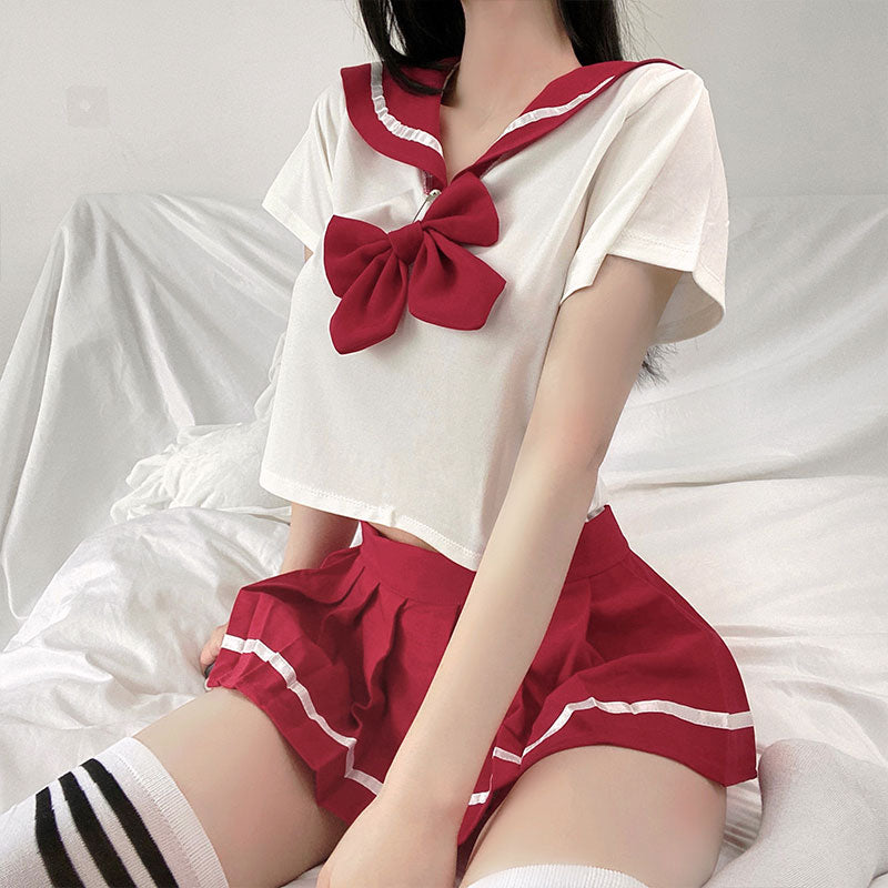 Schoolgirl Lingerie Women Japanese Sailor Collar Cosplay Costumes Sexy Uniform Bow Tempatation with Mini Pleated Skirt Student