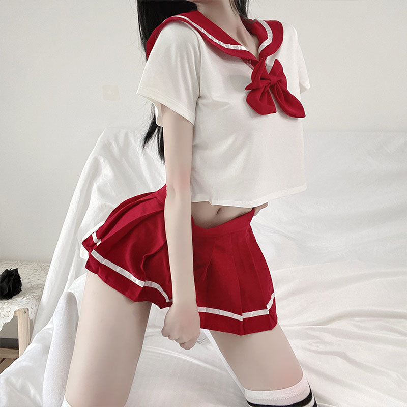 Schoolgirl Lingerie Women Japanese Sailor Collar Cosplay Costumes Sexy Uniform Bow Tempatation with Mini Pleated Skirt Student