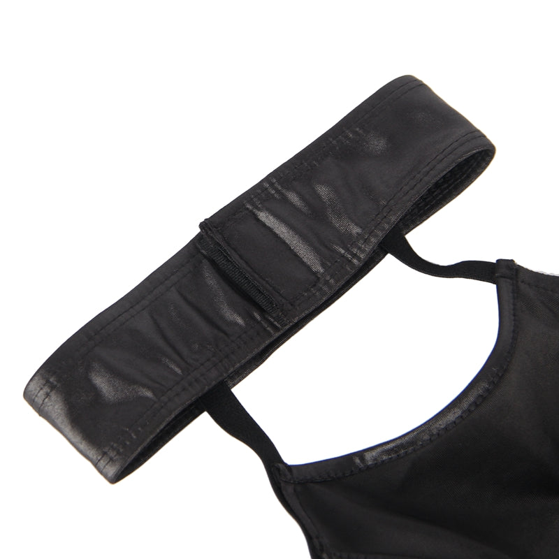 Comeondear Sexy Women Lingerie Black Leather Exquisite Choker Neck Bra Set With Underwire Erotic Underwear Plus Size