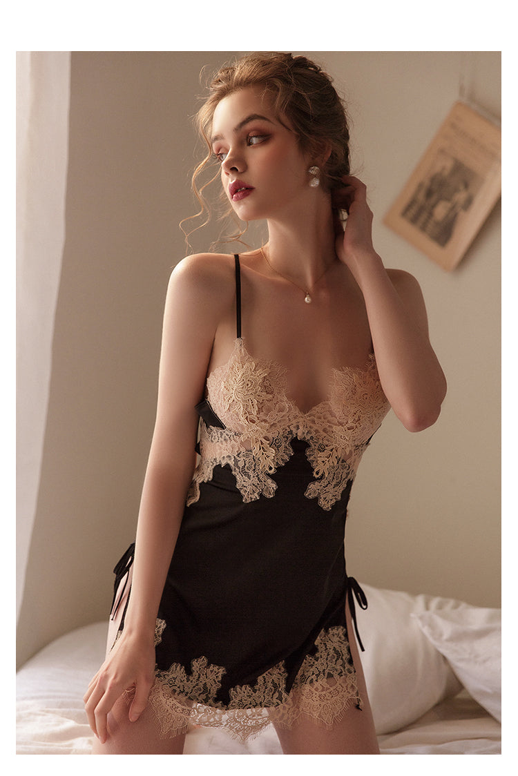 Beauty Back Silk Nightgown Sling Lace Embroidery V-Neck Nightdress Women Sleepwear Sexy Lingerie Nightwear Backless Strap Dress