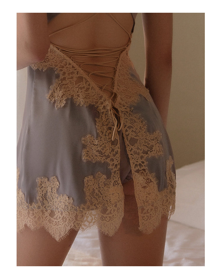 Beauty Back Silk Nightgown Sling Lace Embroidery V-Neck Nightdress Women Sleepwear Sexy Lingerie Nightwear Backless Strap Dress