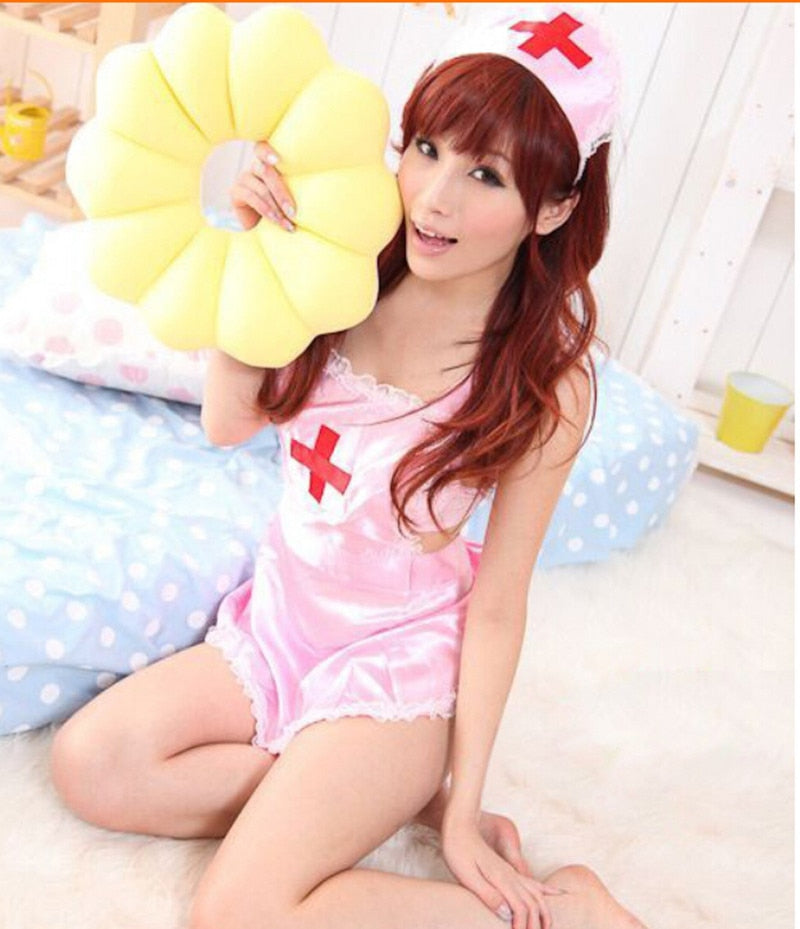 COSPLAY temptation to Erotic Nurse Lingerie Women Costumes Toy Sexy underwear Role play Bodydolls Pink White Sleepwear