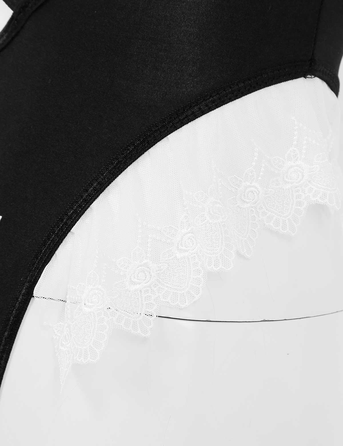 Womens Sexy Nun Cosplay Uniform Costumes Parties Clubwear Spaghetti Straps High Cut Fancy Cosplay Leotard Bodysuit + Neck Collar