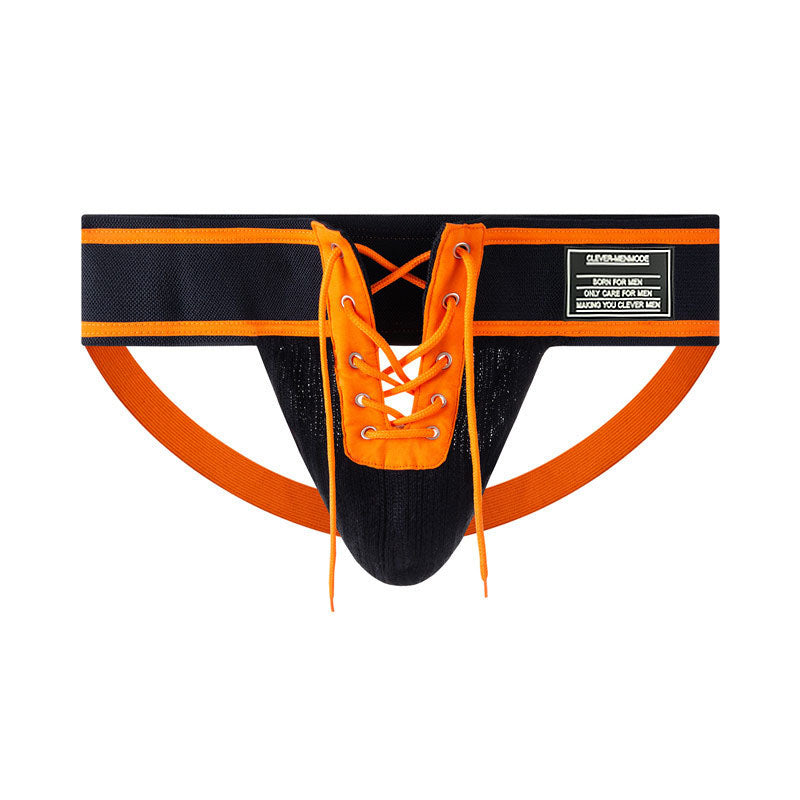 Sexy Thong Men Jockstrap Underwear Lacing Penis Pouch Lingerie Waistband Lace Up Open Front Gay Men Underpants Fetish Exotic
