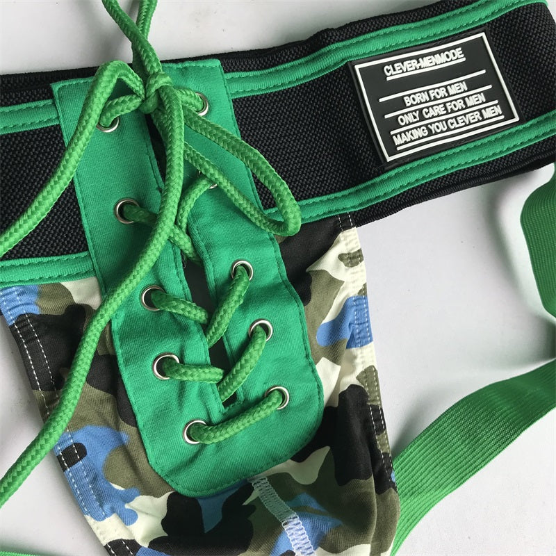 Sexy Thong Men Jockstrap Underwear Lacing Penis Pouch Lingerie Waistband Lace Up Open Front Gay Men Underpants Fetish Exotic