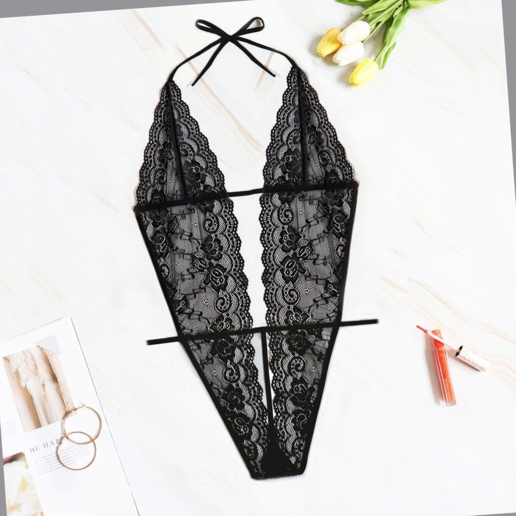 Plus Size Lingerie Sexy Women Backless Underwear Deep V-Neck Bodysuit See Through Sex Costumes