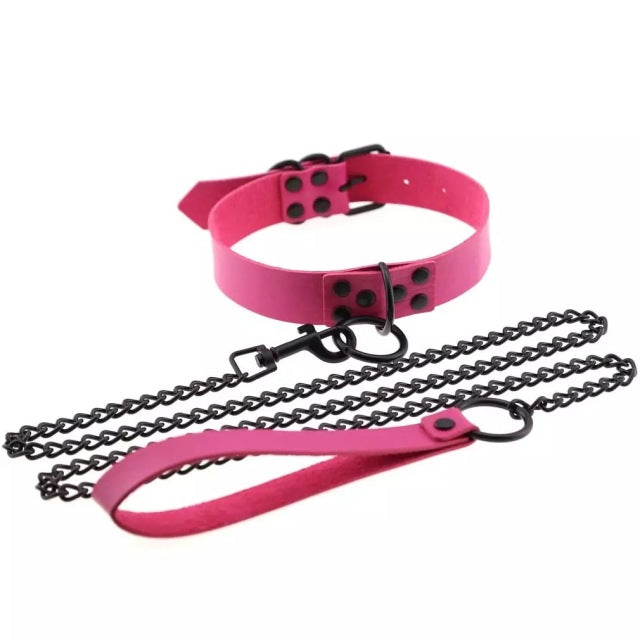 Womens Punk Gothic Leash Collar Black Accessories Sexy PU Leather Slave Collar Traction Rope BDSM Bondage Necklace