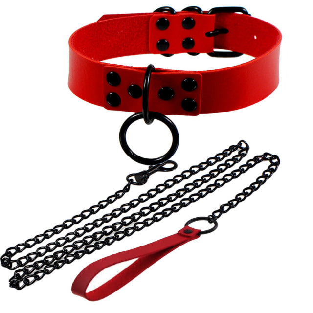 Womens Punk Gothic Leash Collar Black Accessories Sexy PU Leather Slave Collar Traction Rope BDSM Bondage Necklace