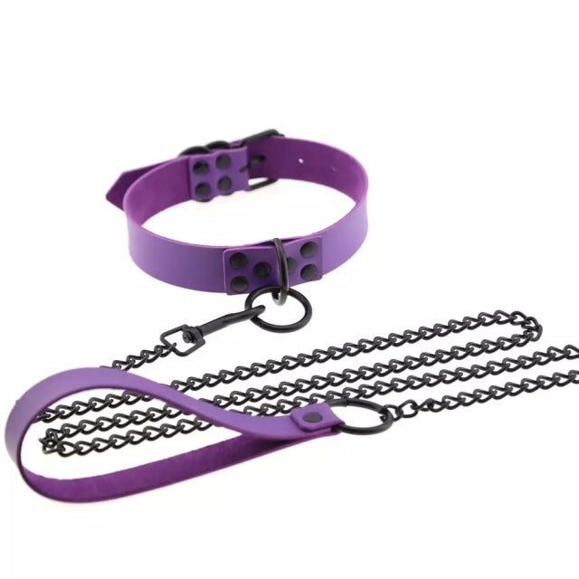Womens Punk Gothic Leash Collar Black Accessories Sexy PU Leather Slave Collar Traction Rope BDSM Bondage Necklace