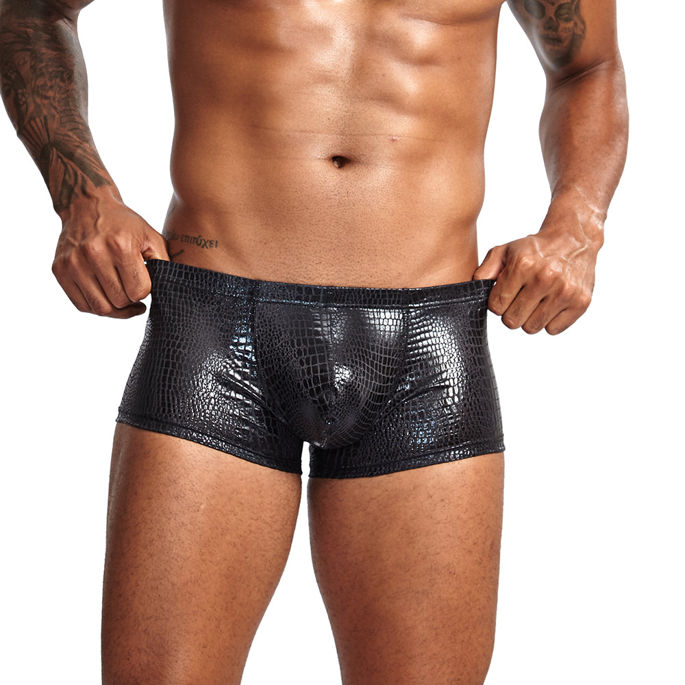 Sexy Boxer Mens Snake Skin Leather Underwear Men Shorts Men U Convex Low Waist Male Underpants Ropa Interior Hombre