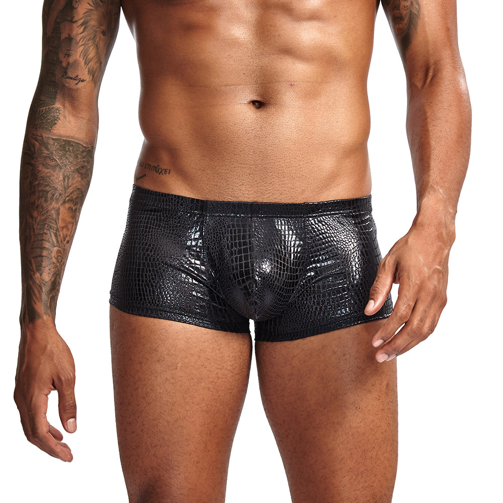 Sexy Boxer Mens Snake Skin Leather Underwear Men Shorts Men U Convex Low Waist Male Underpants Ropa Interior Hombre