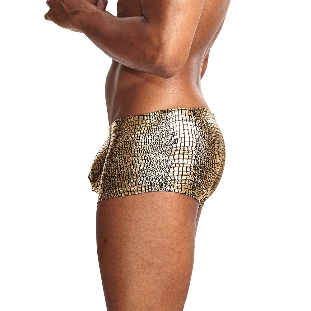 Sexy Boxer Mens Snake Skin Leather Underwear Men Shorts Men U Convex Low Waist Male Underpants Ropa Interior Hombre