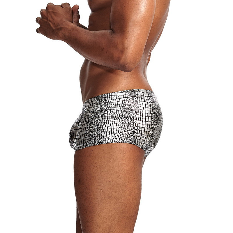 Sexy Boxer Mens Snake Skin Leather Underwear Men Shorts Men U Convex Low Waist Male Underpants Ropa Interior Hombre