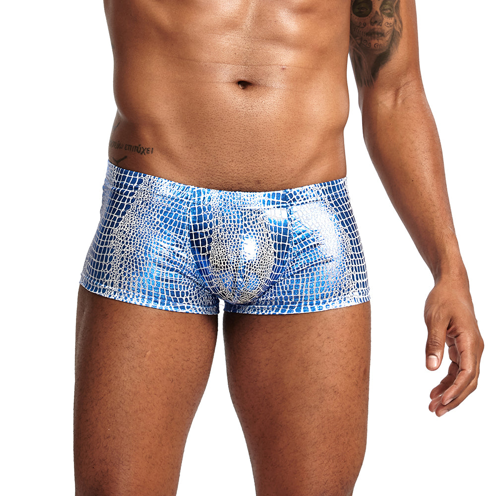 Sexy Boxer Mens Snake Skin Leather Underwear Men Shorts Men U Convex Low Waist Male Underpants Ropa Interior Hombre