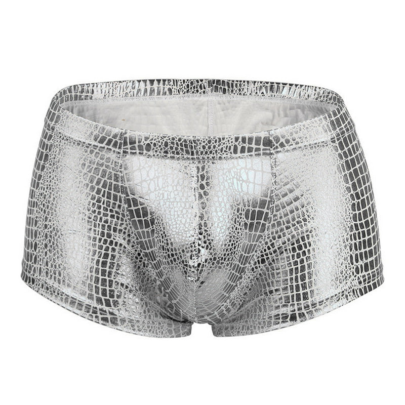 Sexy Boxer Mens Snake Skin Leather Underwear Men Shorts Men U Convex Low Waist Male Underpants Ropa Interior Hombre