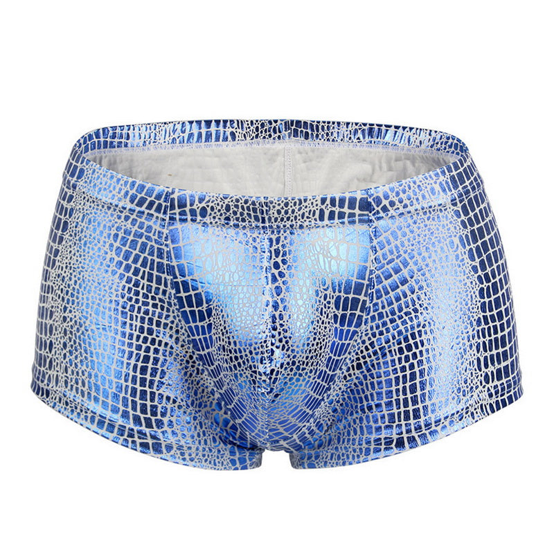 Sexy Boxer Mens Snake Skin Leather Underwear Men Shorts Men U Convex Low Waist Male Underpants Ropa Interior Hombre