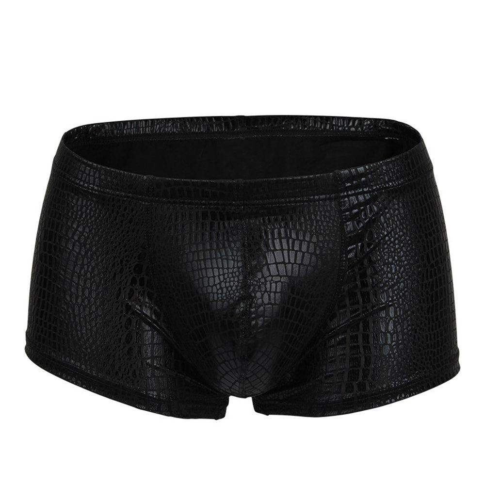 Sexy Boxer Mens Snake Skin Leather Underwear Men Shorts Men U Convex Low Waist Male Underpants Ropa Interior Hombre