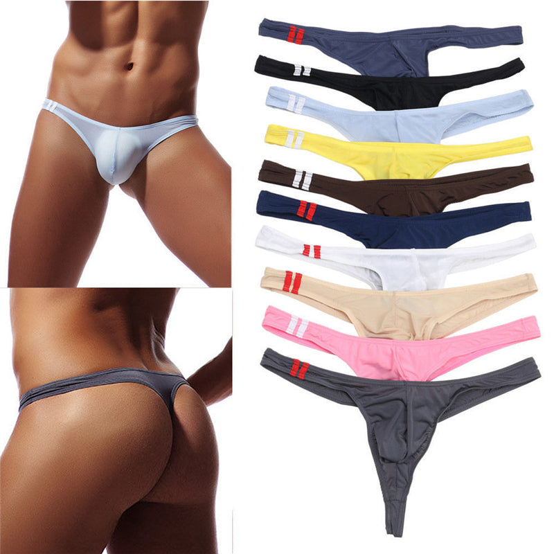 Men Smooth G-strings Lingerie Erotic Soft Briefs Underwear Solid Tangas Thongs Underpants Costume M-2XL