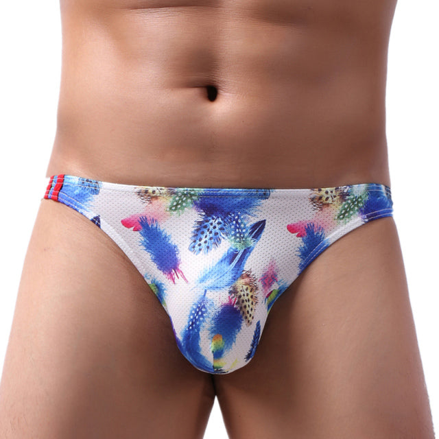 KUDYZON Print Mens Thongs And G Strings Low Rise Men Sexy Briefs Jockstrap Pouch Cuecas Mesh Underpants Gay Slip Homme String