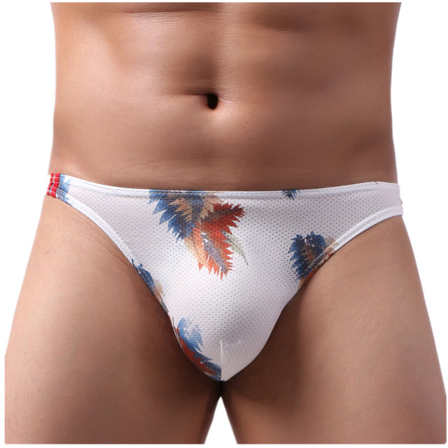 KUDYZON Print Mens Thongs And G Strings Low Rise Men Sexy Briefs Jockstrap Pouch Cuecas Mesh Underpants Gay Slip Homme String