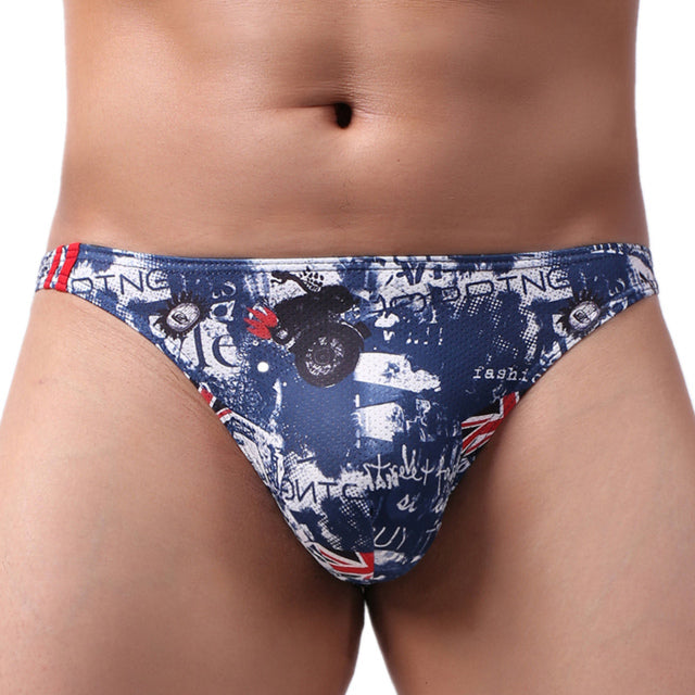 KUDYZON Print Mens Thongs And G Strings Low Rise Men Sexy Briefs Jockstrap Pouch Cuecas Mesh Underpants Gay Slip Homme String