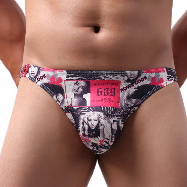 KUDYZON Print Mens Thongs And G Strings Low Rise Men Sexy Briefs Jockstrap Pouch Cuecas Mesh Underpants Gay Slip Homme String
