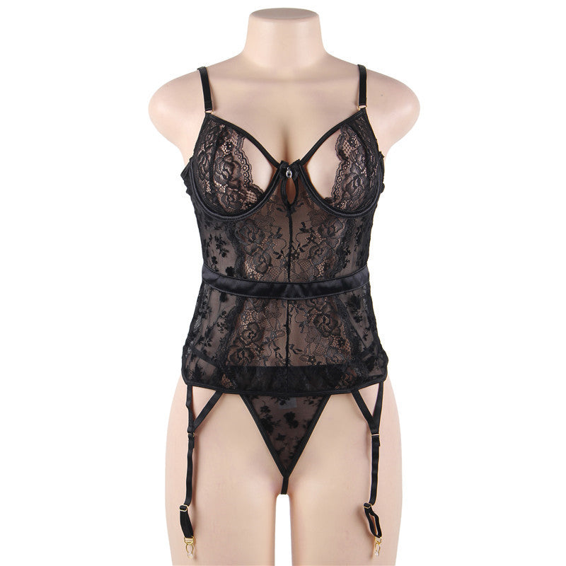 Sexy Underwear Plus Size Lingerie Sexy Hot Erotic Women Transparent Lace Floral Babydoll Disfraz With Garter Sexy Clothes