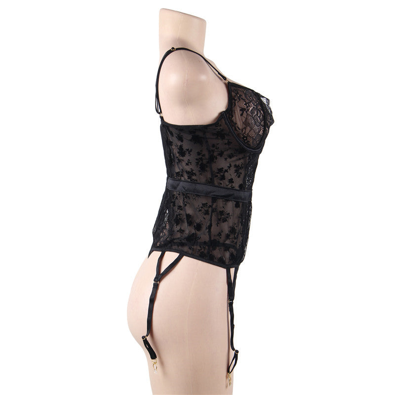 Sexy Underwear Plus Size Lingerie Sexy Hot Erotic Women Transparent Lace Floral Babydoll Disfraz With Garter Sexy Clothes