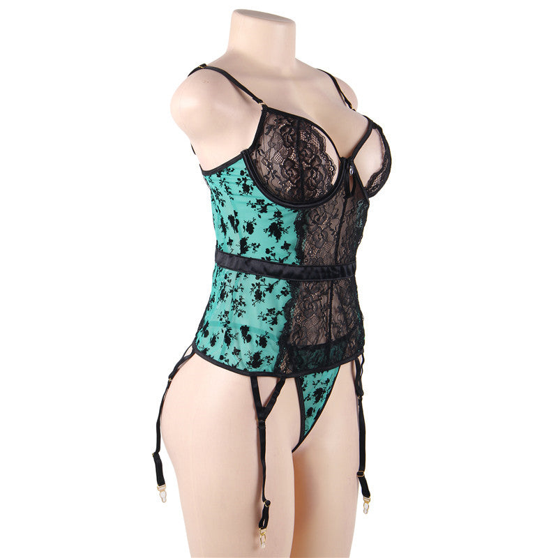 Sexy Underwear Plus Size Lingerie Sexy Hot Erotic Women Transparent Lace Floral Babydoll Disfraz With Garter Sexy Clothes