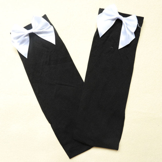Women Sexy Thigh-High Bow Stockings Cosplay Gift Long  Japanese Style Soft Breathable Black White Stocking