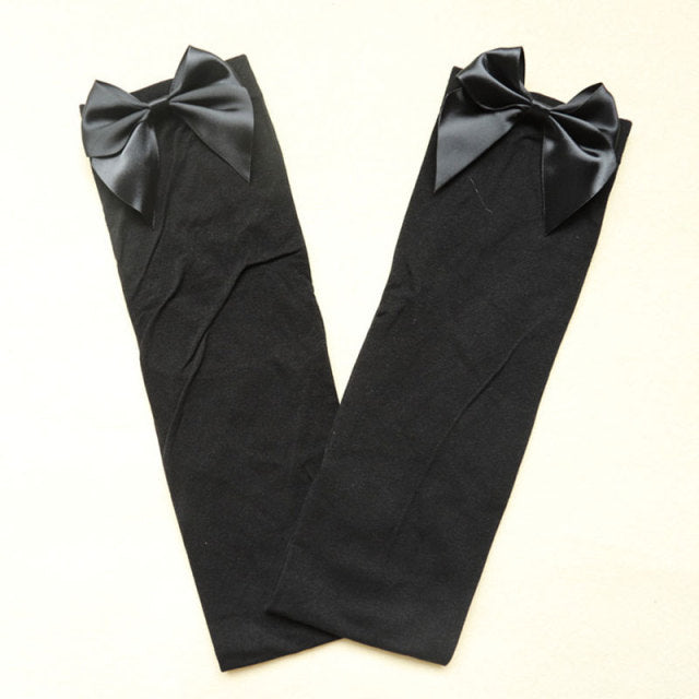 Women Sexy Thigh-High Bow Stockings Cosplay Gift Long  Japanese Style Soft Breathable Black White Stocking