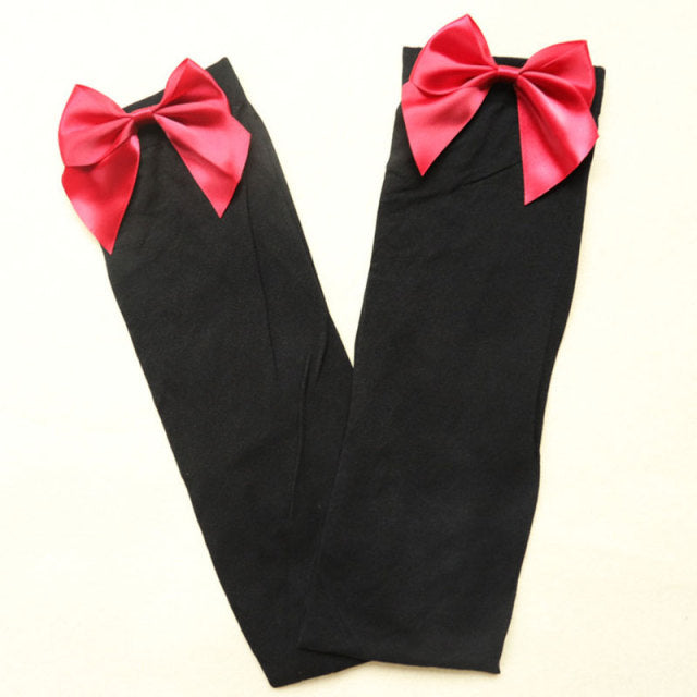 Women Sexy Thigh-High Bow Stockings Cosplay Gift Long  Japanese Style Soft Breathable Black White Stocking