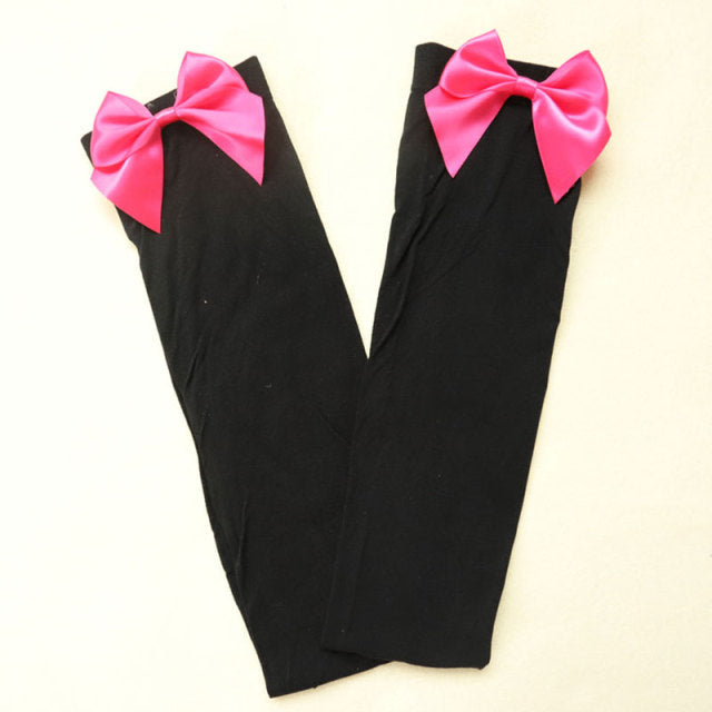 Women Sexy Thigh-High Bow Stockings Cosplay Gift Long  Japanese Style Soft Breathable Black White Stocking