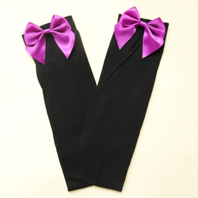 Women Sexy Thigh-High Bow Stockings Cosplay Gift Long  Japanese Style Soft Breathable Black White Stocking