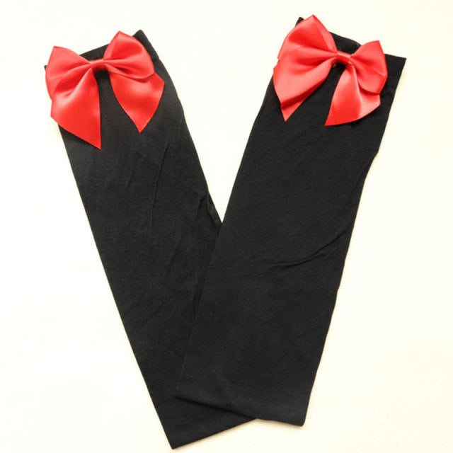 Women Sexy Thigh-High Bow Stockings Cosplay Gift Long  Japanese Style Soft Breathable Black White Stocking
